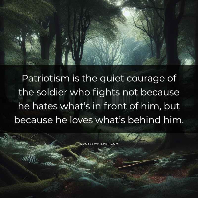 Patriotism is the quiet courage of the soldier who fights not because he hates what’s in front of him, but because he loves what’s behind him.