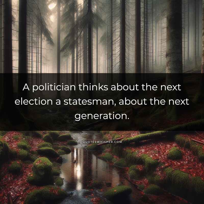 A politician thinks about the next election a statesman, about the next generation.