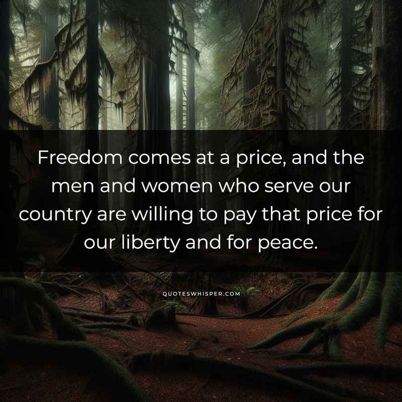 Freedom comes at a price, and the men and women who serve our country are willing to pay that price for our liberty and for peace.