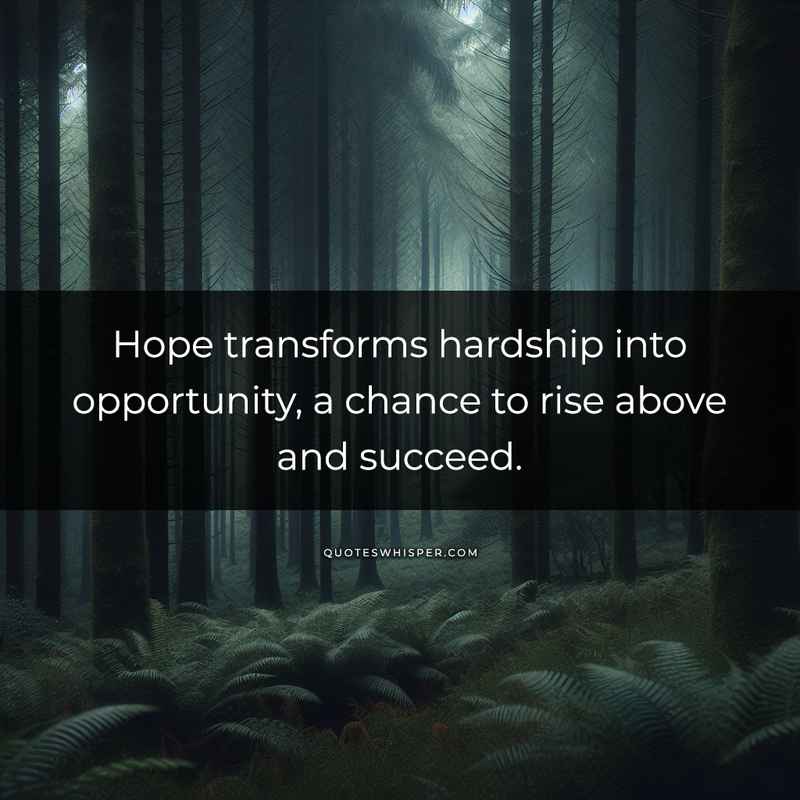 Hope transforms hardship into opportunity, a chance to rise above and succeed.