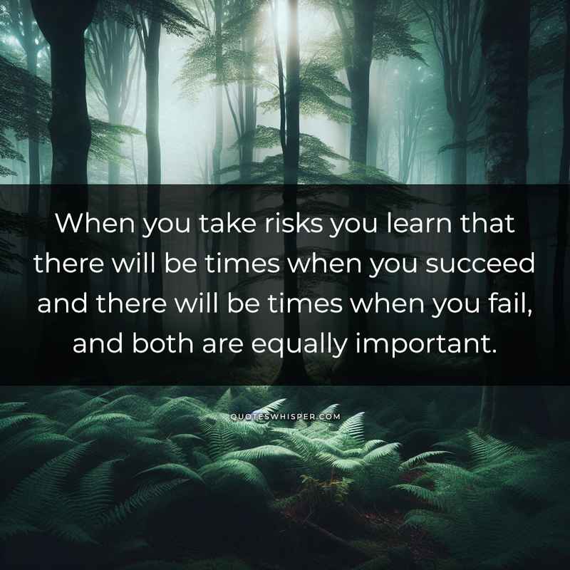 When you take risks you learn that there will be times when you succeed and there will be times when you fail, and both are equally important.
