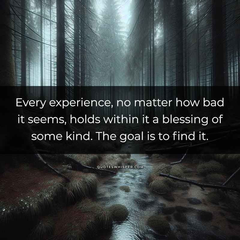 Every experience, no matter how bad it seems, holds within it a blessing of some kind. The goal is to find it.
