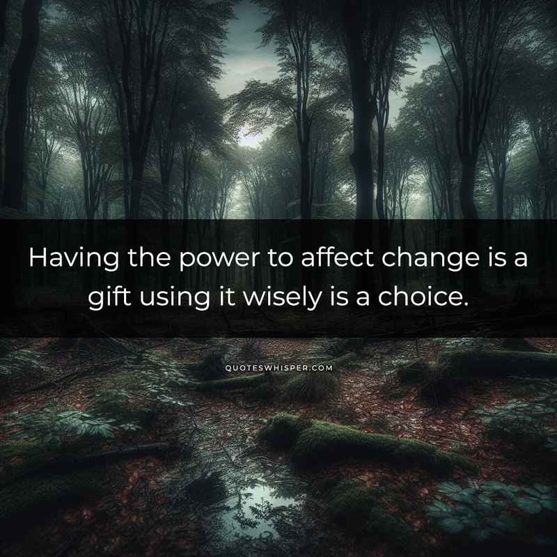 Having the power to affect change is a gift using it wisely is a choice.