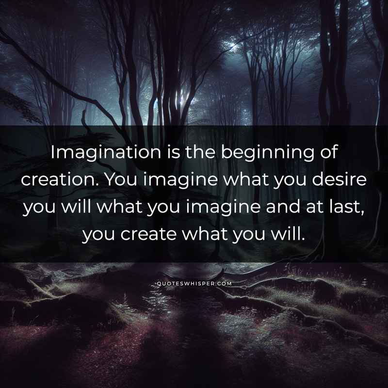 Imagination is the beginning of creation. You imagine what you desire you will what you imagine and at last, you create what you will.