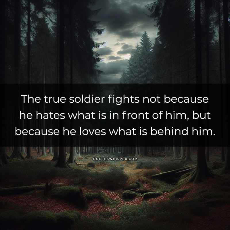 The true soldier fights not because he hates what is in front of him, but because he loves what is behind him.