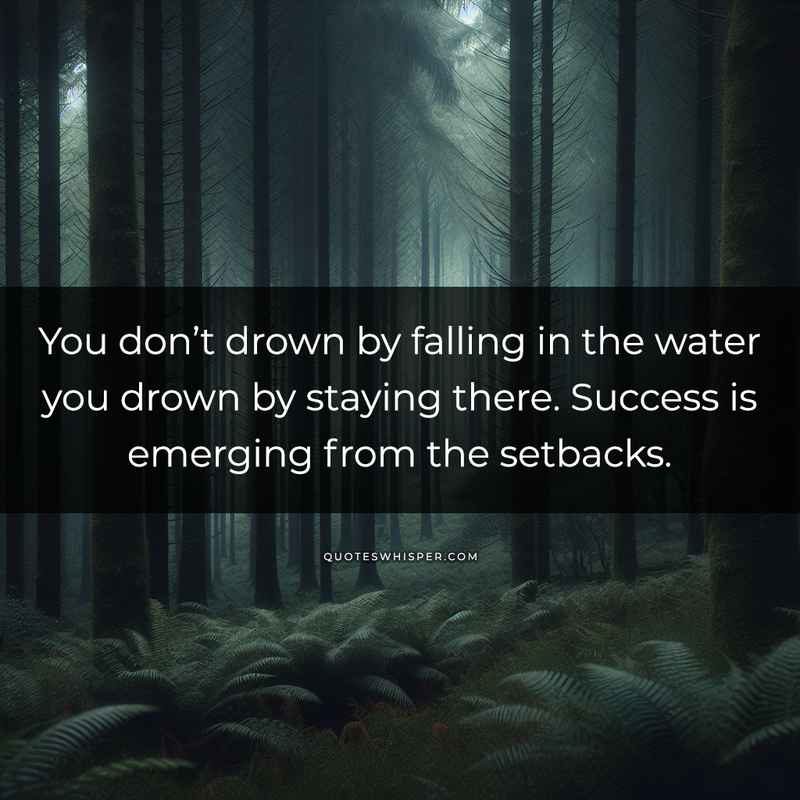 You don’t drown by falling in the water you drown by staying there. Success is emerging from the setbacks.