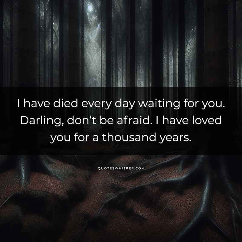 I have died every day waiting for you. Darling, don’t be afraid. I have loved you for a thousand years.