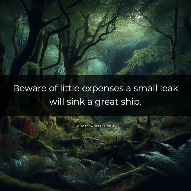Beware of little expenses a small leak will sink a great ship.