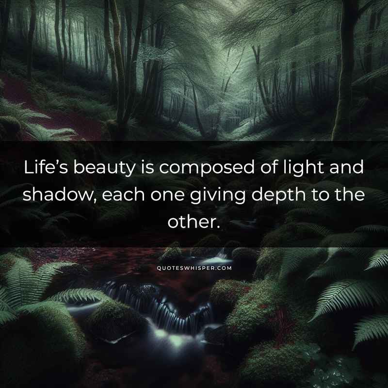 Life’s beauty is composed of light and shadow, each one giving depth to the other.
