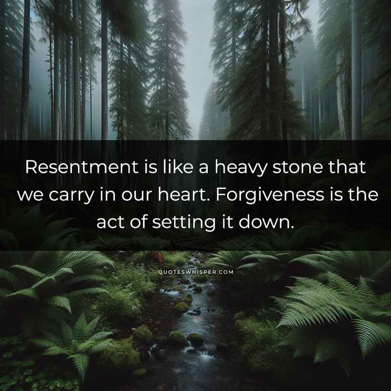 Resentment is like a heavy stone that we carry in our heart. Forgiveness is the act of setting it down.