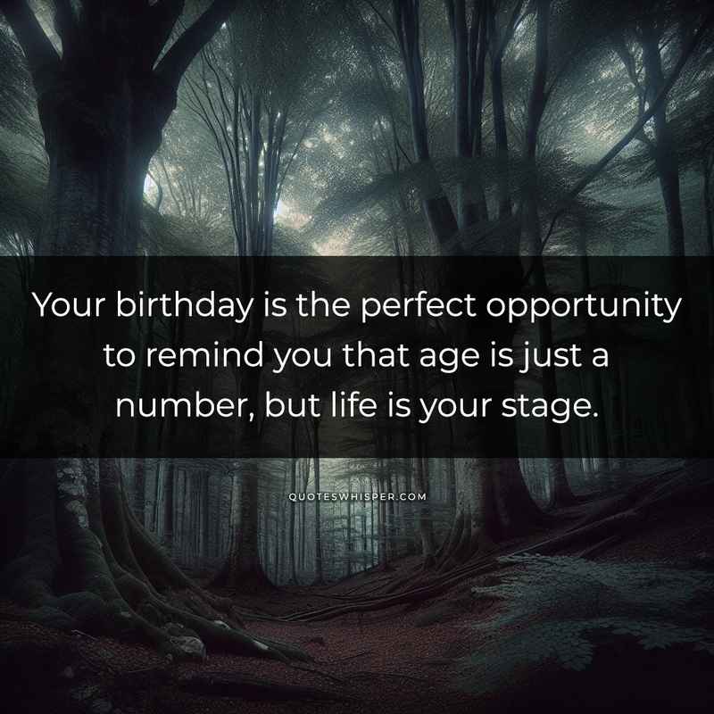 Your birthday is the perfect opportunity to remind you that age is just a number, but life is your stage.