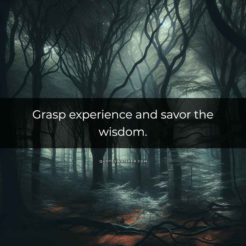 Grasp experience and savor the wisdom.