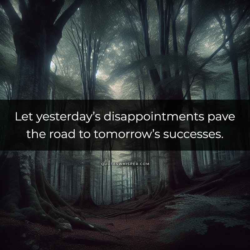 Let yesterday’s disappointments pave the road to tomorrow’s successes.