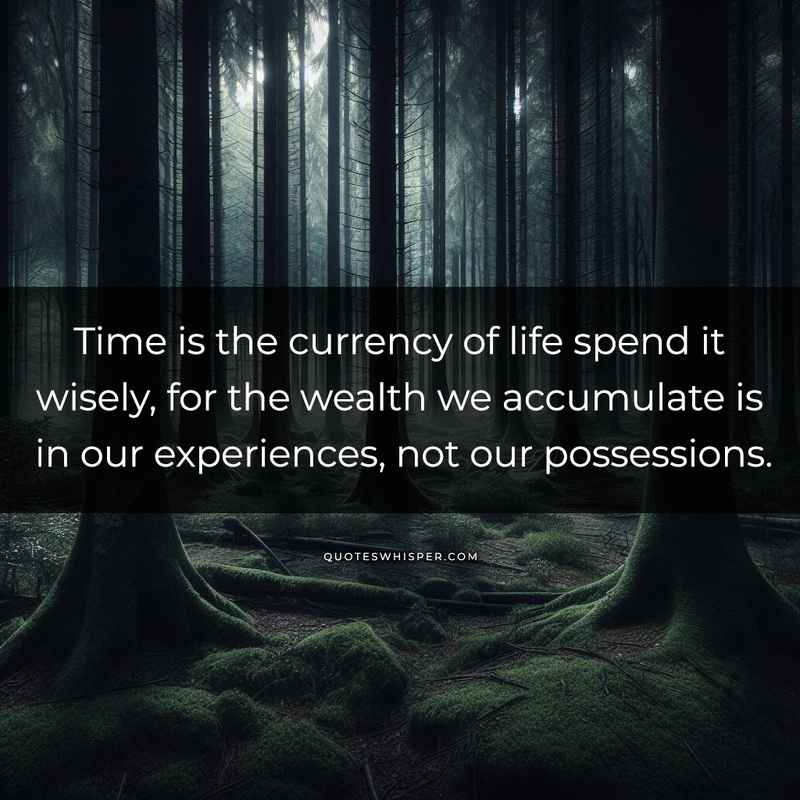 Time is the currency of life spend it wisely, for the wealth we accumulate is in our experiences, not our possessions.