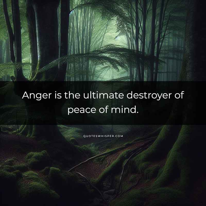 Anger is the ultimate destroyer of peace of mind.
