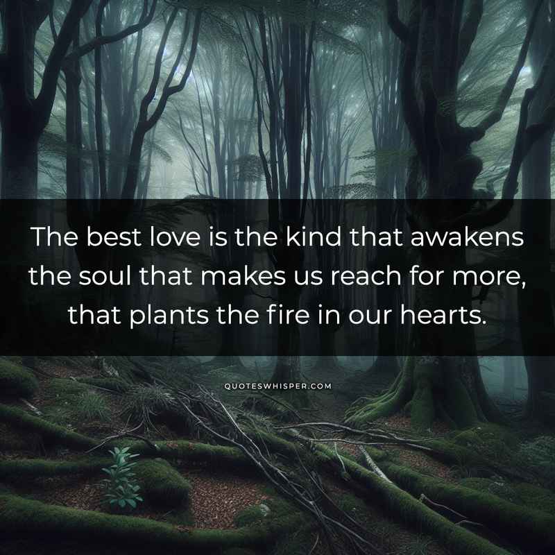 The best love is the kind that awakens the soul that makes us reach for more, that plants the fire in our hearts.