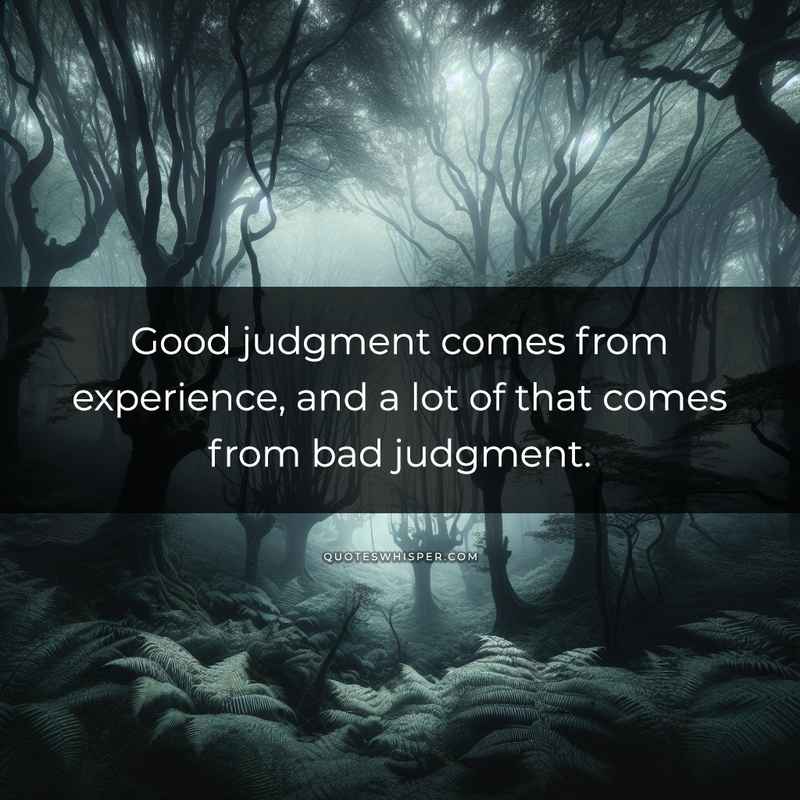 Good judgment comes from experience, and a lot of that comes from bad judgment.