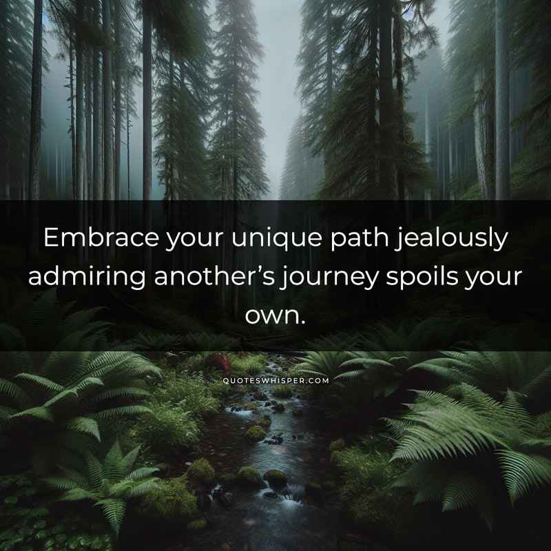 Embrace your unique path jealously admiring another’s journey spoils your own.
