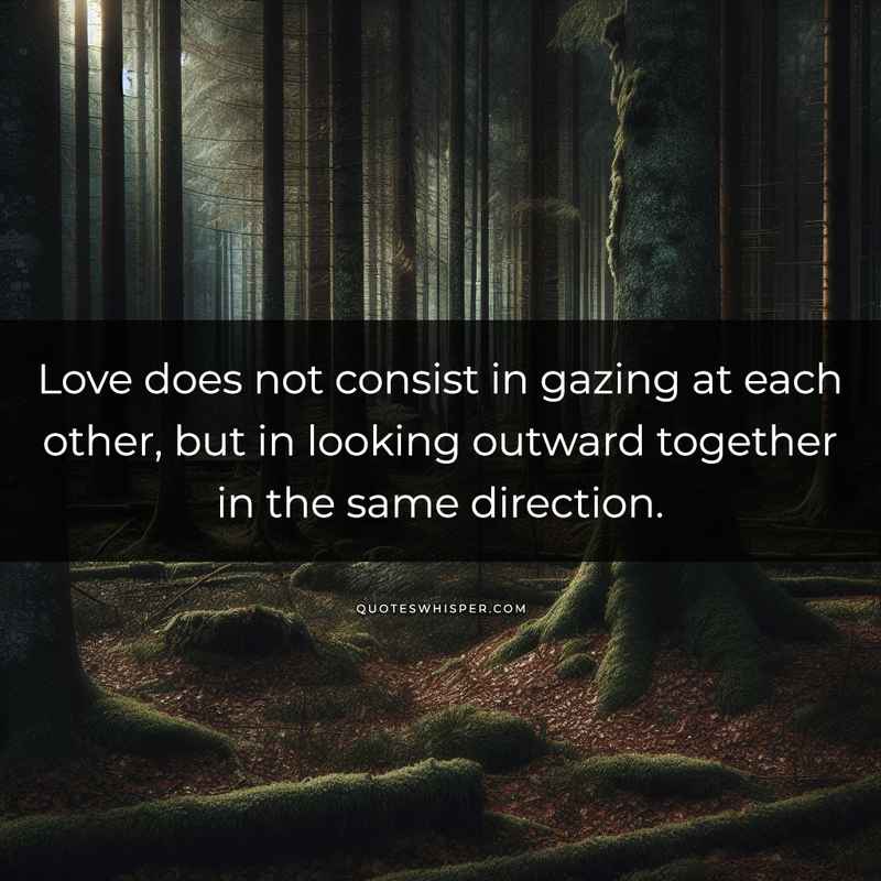 Love does not consist in gazing at each other, but in looking outward together in the same direction.