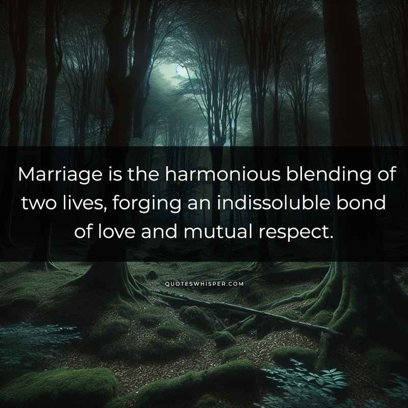 Marriage is the harmonious blending of two lives, forging an indissoluble bond of love and mutual respect.