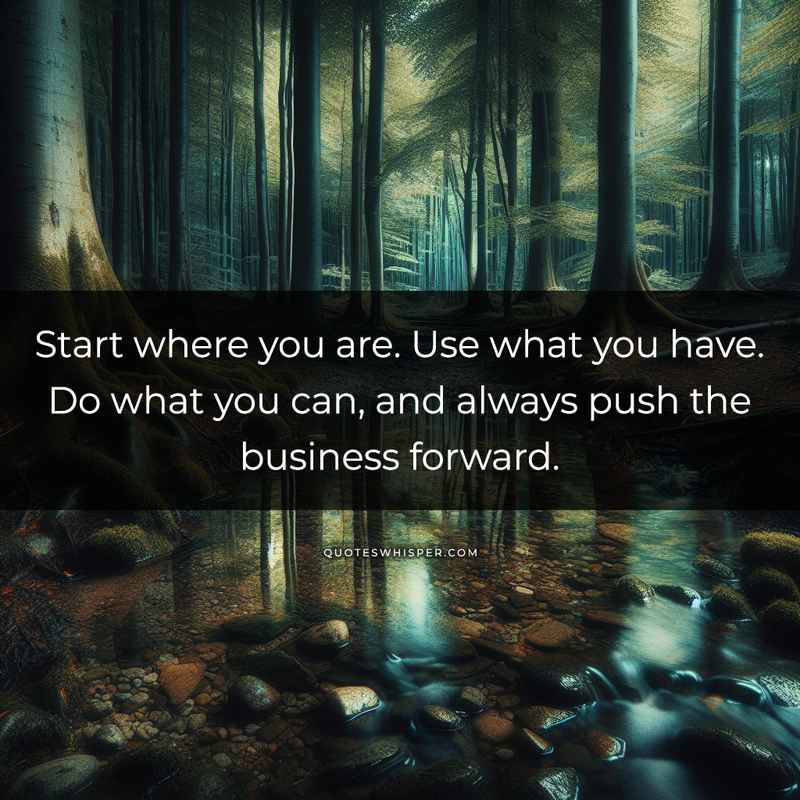Start where you are. Use what you have. Do what you can, and always push the business forward.