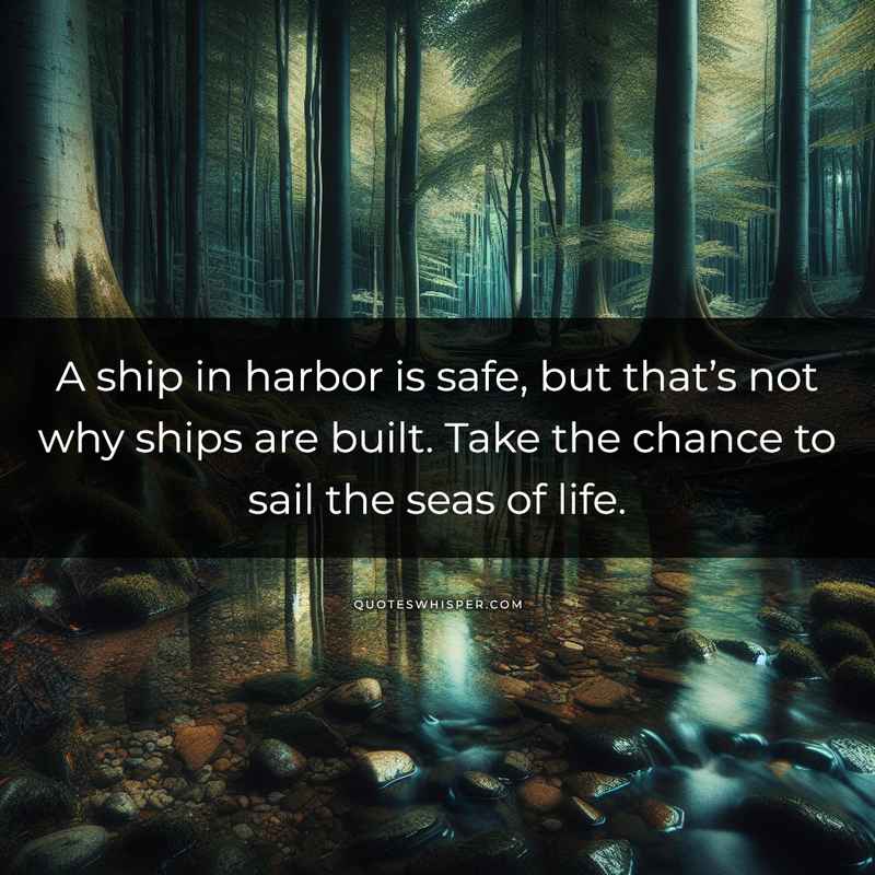 A ship in harbor is safe, but that’s not why ships are built. Take the chance to sail the seas of life.