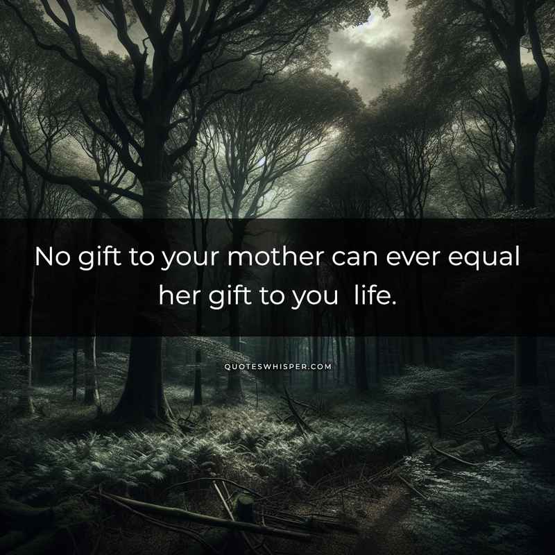 No gift to your mother can ever equal her gift to you life.