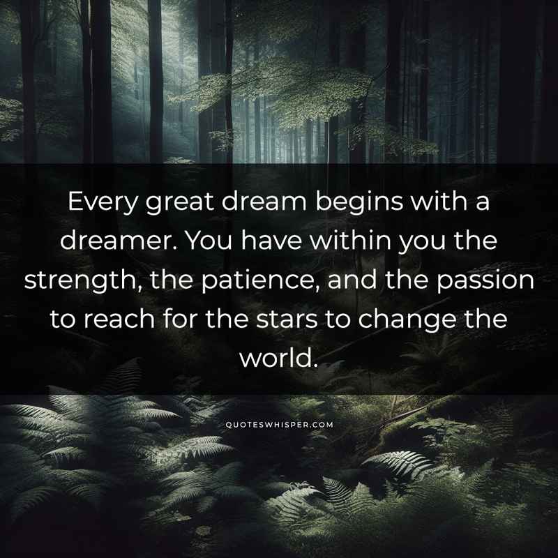 Every great dream begins with a dreamer. You have within you the strength, the patience, and the passion to reach for the stars to change the world.