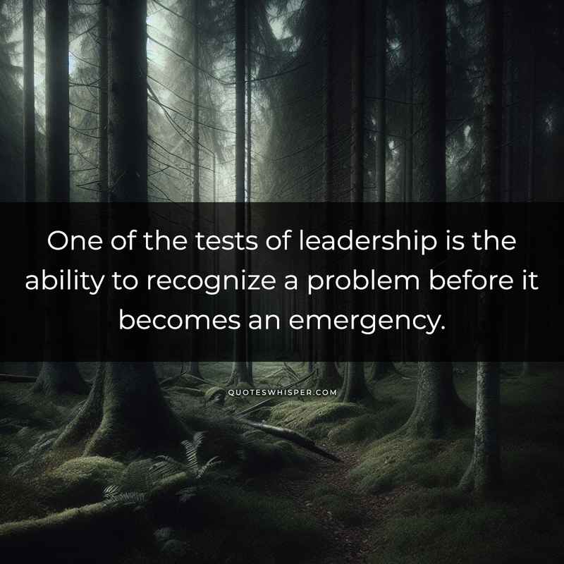 One of the tests of leadership is the ability to recognize a problem before it becomes an emergency.