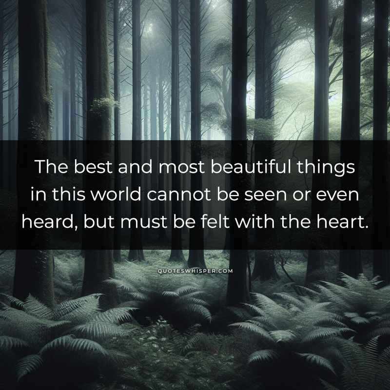The best and most beautiful things in this world cannot be seen or even heard, but must be felt with the heart.