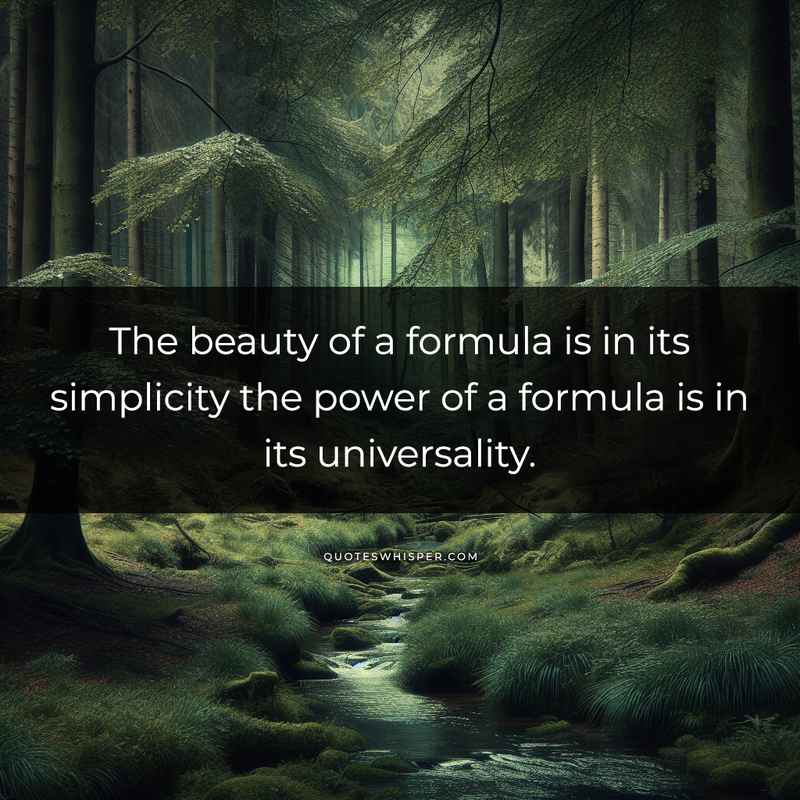 The beauty of a formula is in its simplicity the power of a formula is in its universality.