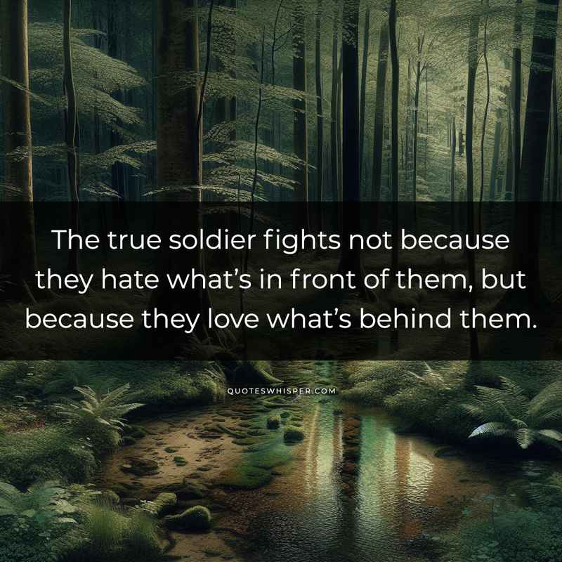The true soldier fights not because they hate what’s in front of them, but because they love what’s behind them.