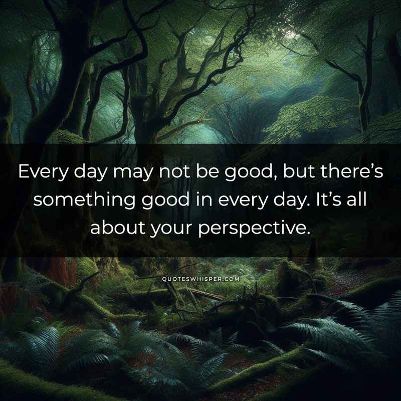 Every day may not be good, but there’s something good in every day. It’s all about your perspective.