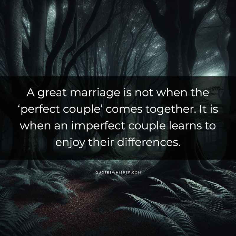 A great marriage is not when the ‘perfect couple’ comes together. It is when an imperfect couple learns to enjoy their differences.