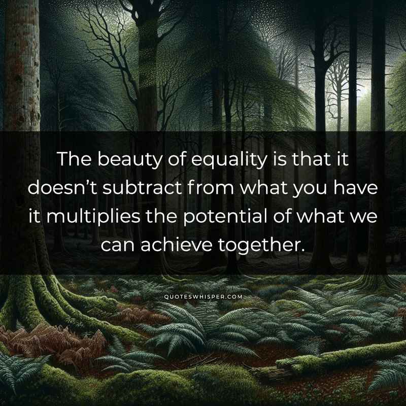 The beauty of equality is that it doesn’t subtract from what you have it multiplies the potential of what we can achieve together.