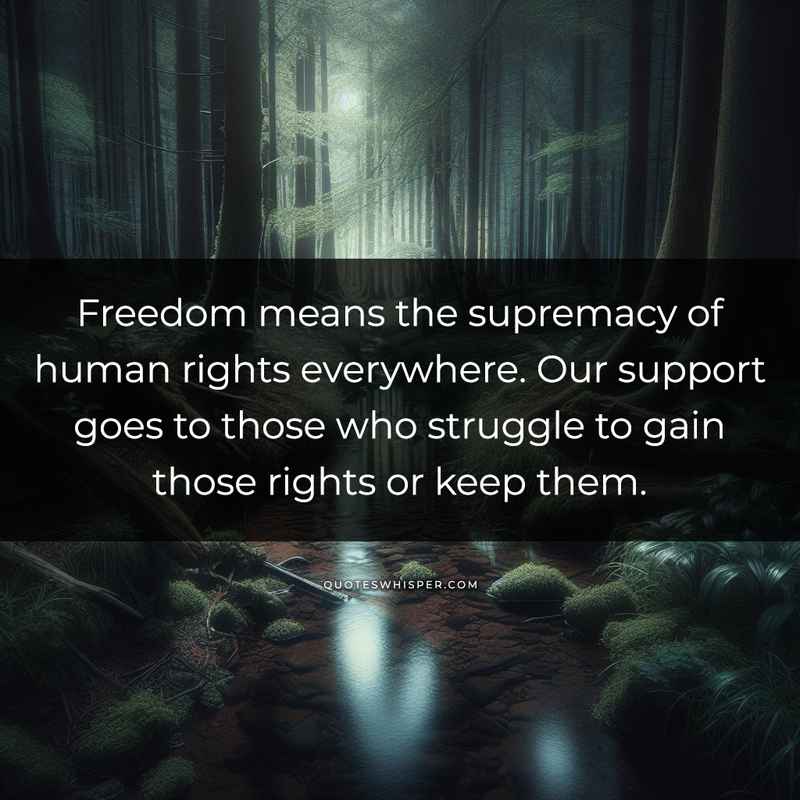 Freedom means the supremacy of human rights everywhere. Our support goes to those who struggle to gain those rights or keep them.