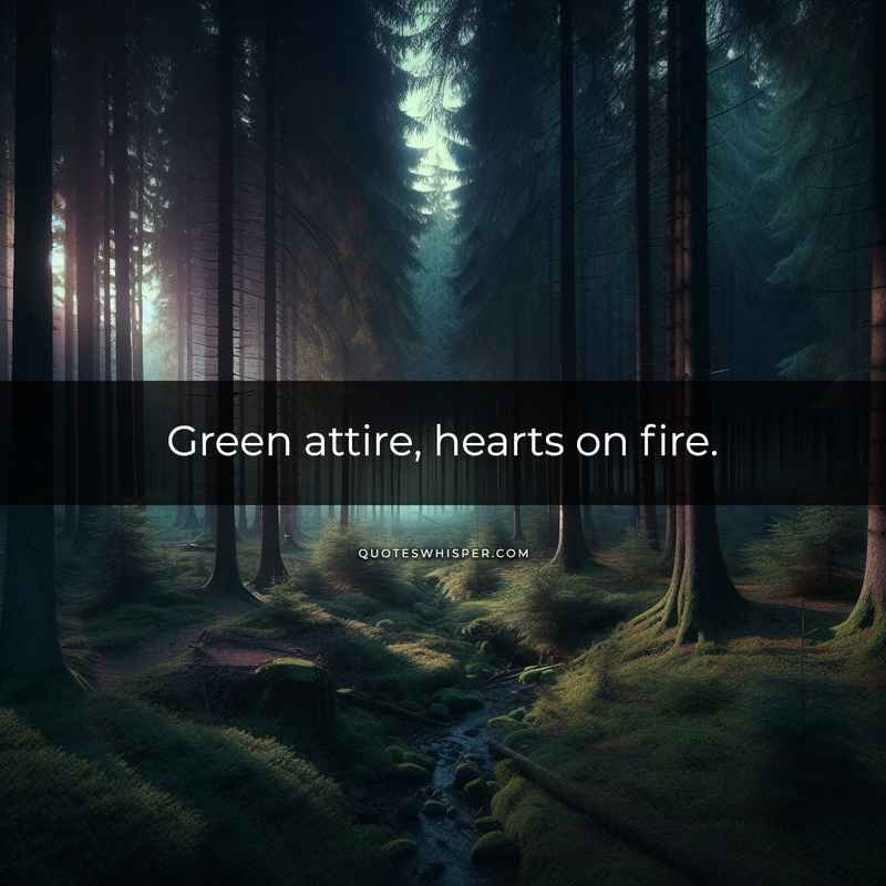 Green attire, hearts on fire.