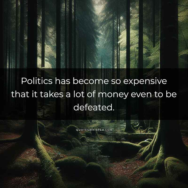Politics has become so expensive that it takes a lot of money even to be defeated.