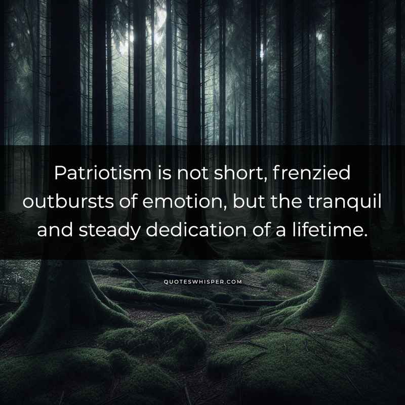 Patriotism is not short, frenzied outbursts of emotion, but the tranquil and steady dedication of a lifetime.