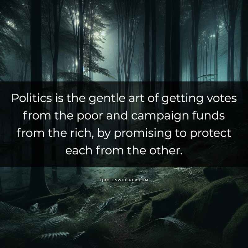 Politics is the gentle art of getting votes from the poor and campaign funds from the rich, by promising to protect each from the other.