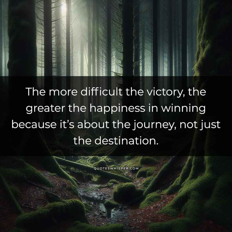 The more difficult the victory, the greater the happiness in winning because it’s about the journey, not just the destination.
