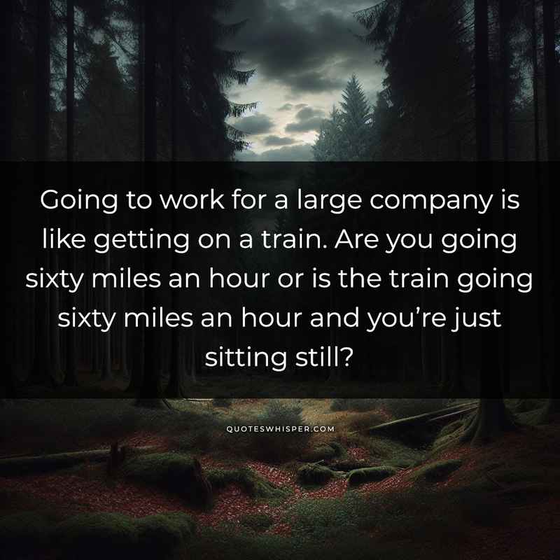 Going to work for a large company is like getting on a train. Are you going sixty miles an hour or is the train going sixty miles an hour and you’re just sitting still?
