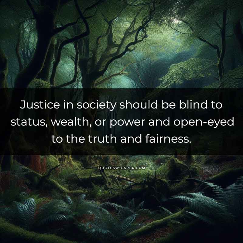 Justice in society should be blind to status, wealth, or power and open-eyed to the truth and fairness.