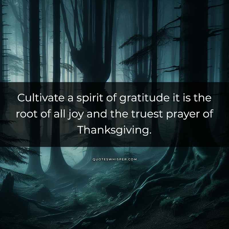 Cultivate a spirit of gratitude it is the root of all joy and the truest prayer of Thanksgiving.