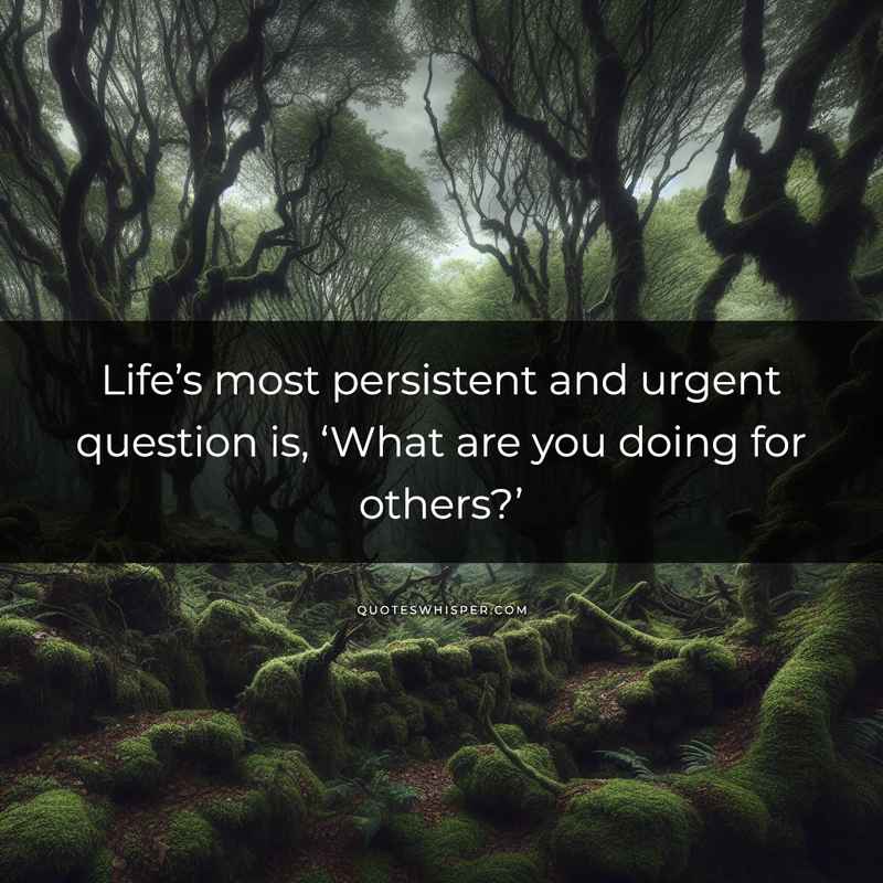 Life’s most persistent and urgent question is, ‘What are you doing for others?’