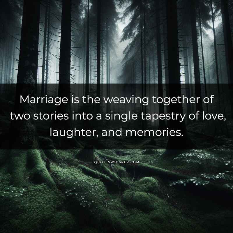 Marriage is the weaving together of two stories into a single tapestry of love, laughter, and memories.