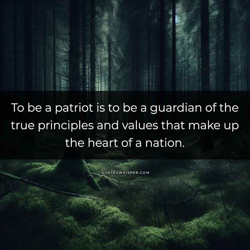 To be a patriot is to be a guardian of the true principles and values that make up the heart of a nation.