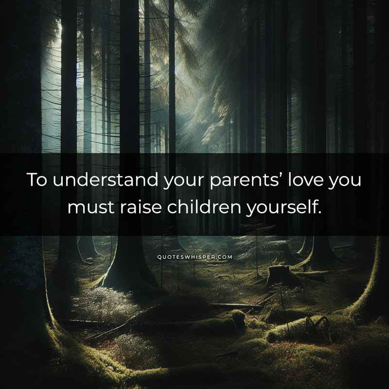 To understand your parents’ love you must raise children yourself.