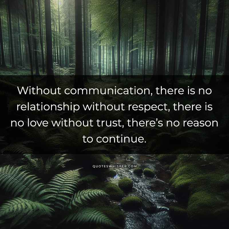 Without communication, there is no relationship without respect, there is no love without trust, there’s no reason to continue.