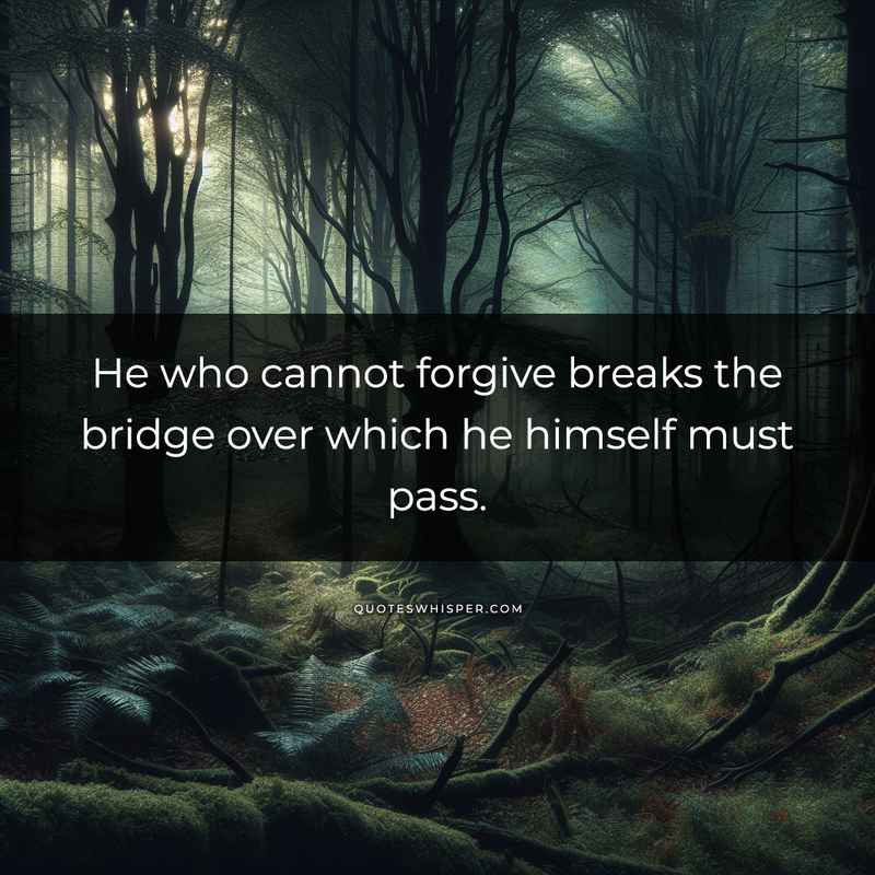 He who cannot forgive breaks the bridge over which he himself must pass.